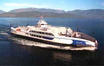 Osprey 2000 ferry crossing Kootenay Lake on the Balfour Ferry route in British Columbia.